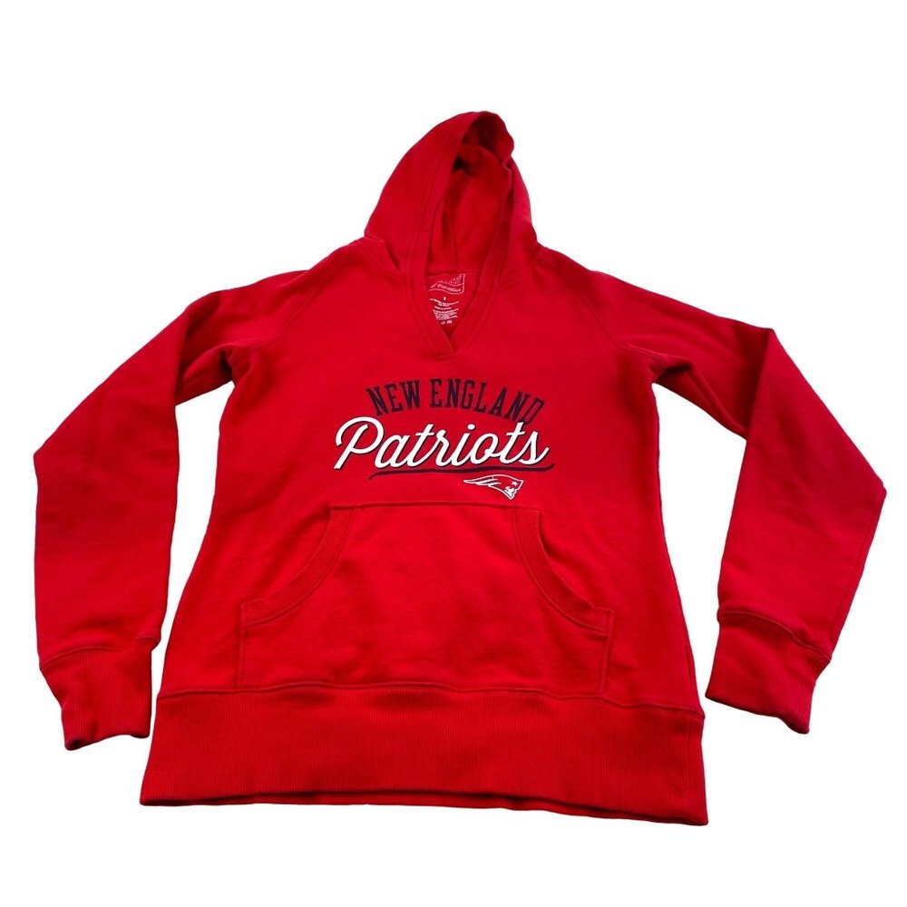 New England Patriots Women's Red V-Neck Pullover Hooded Sweatshirt Sz S
